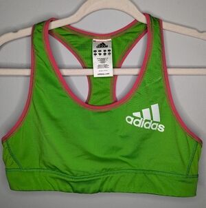 Adidas woman's green and pink sports bra with front logo size woman's Large